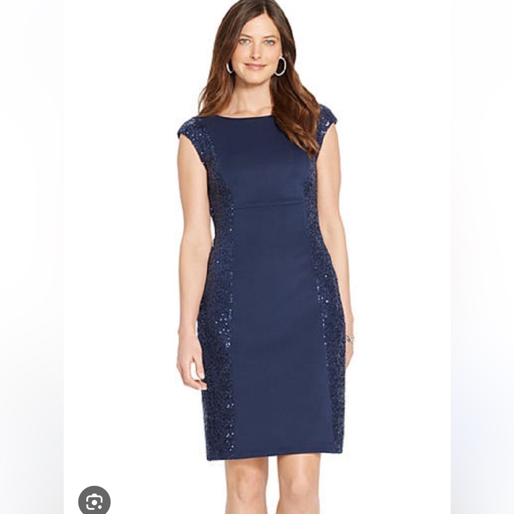 American Living navy blue sequined sheath cocktail dress Size 8